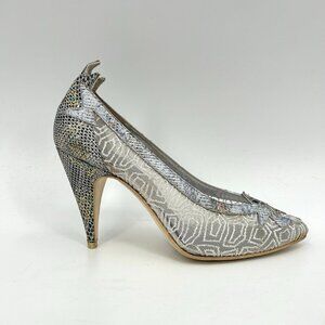 EL VAQUERO Western Silver Speckled Metallic Snakeskin Sheer Mesh Heels Size 37.5